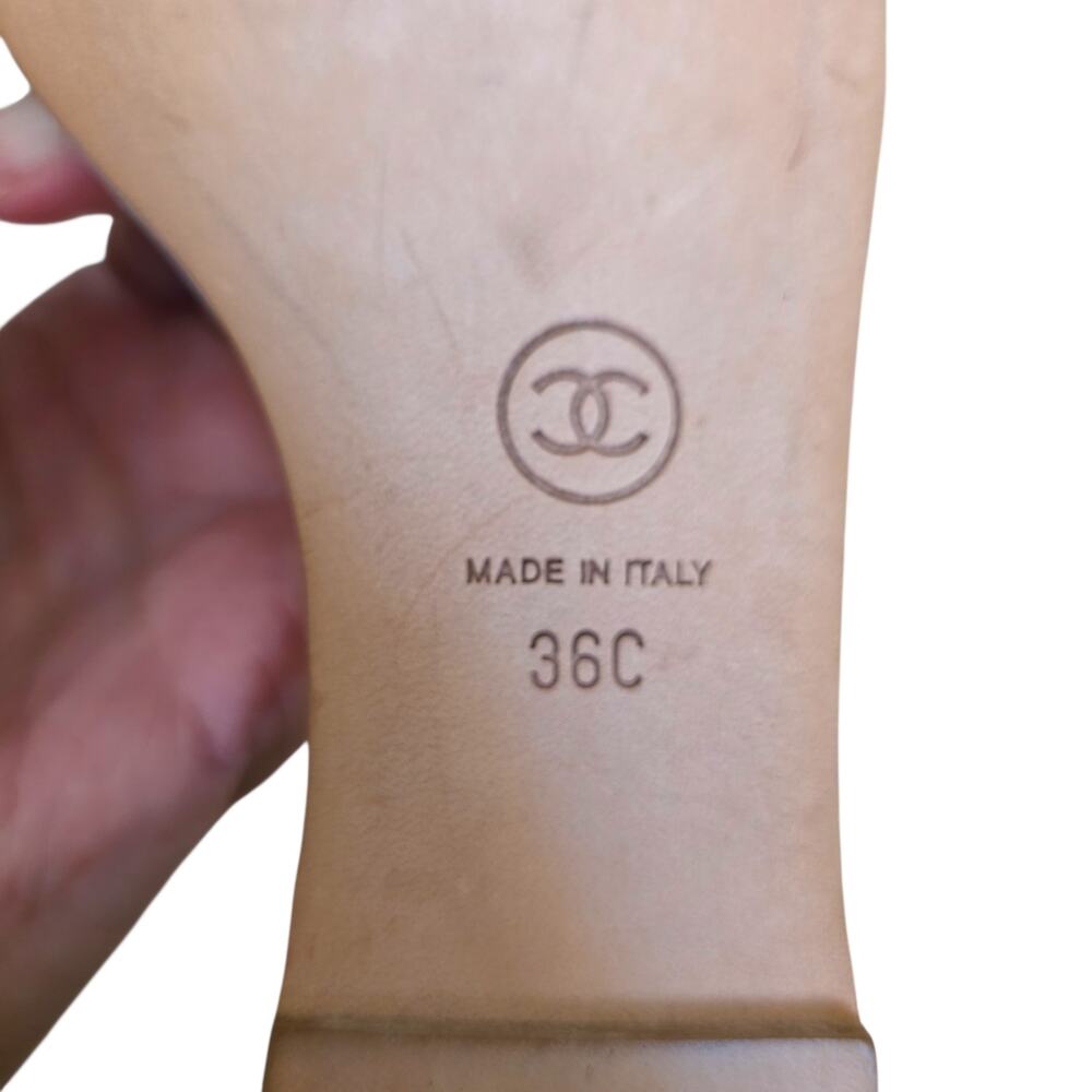 Chanel Blue Gray Leather CC Logo Camellia Flat Slide Sandals IT 36 US 5.5 - Picture 12 of 12